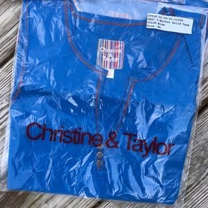 CHRISTINE & TAYLOR / 3 - Button Raw Edge Tank Top - Blue / BRAND NEW IN PACKAGE!